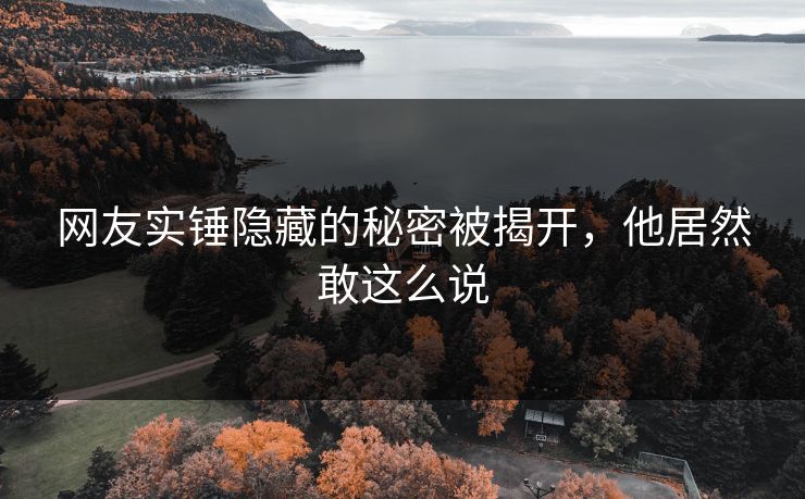 网友实锤隐藏的秘密被揭开,他居然敢这么说