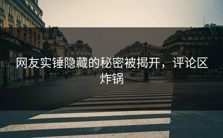 网友实锤隐藏的秘密被揭开,评论区炸锅