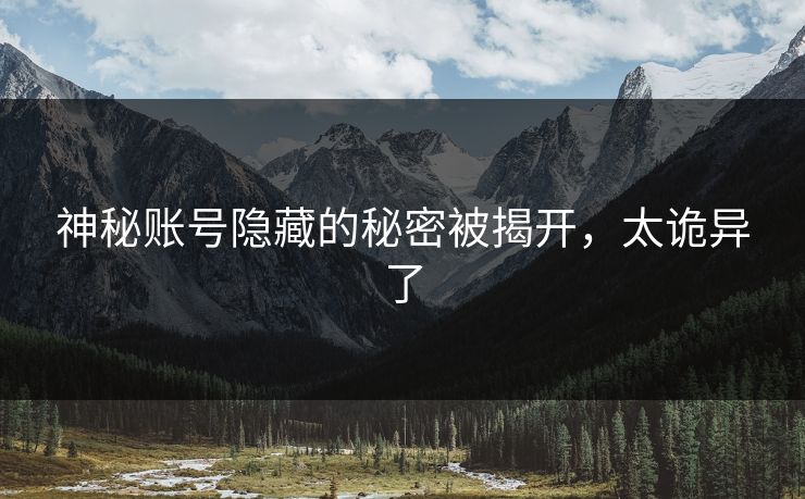 神秘账号隐藏的秘密被揭开,太诡异了