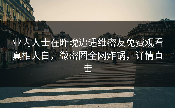 业内人士在昨晚遭遇维密友免费观看真相大白，微密圈全网炸锅，详情直击